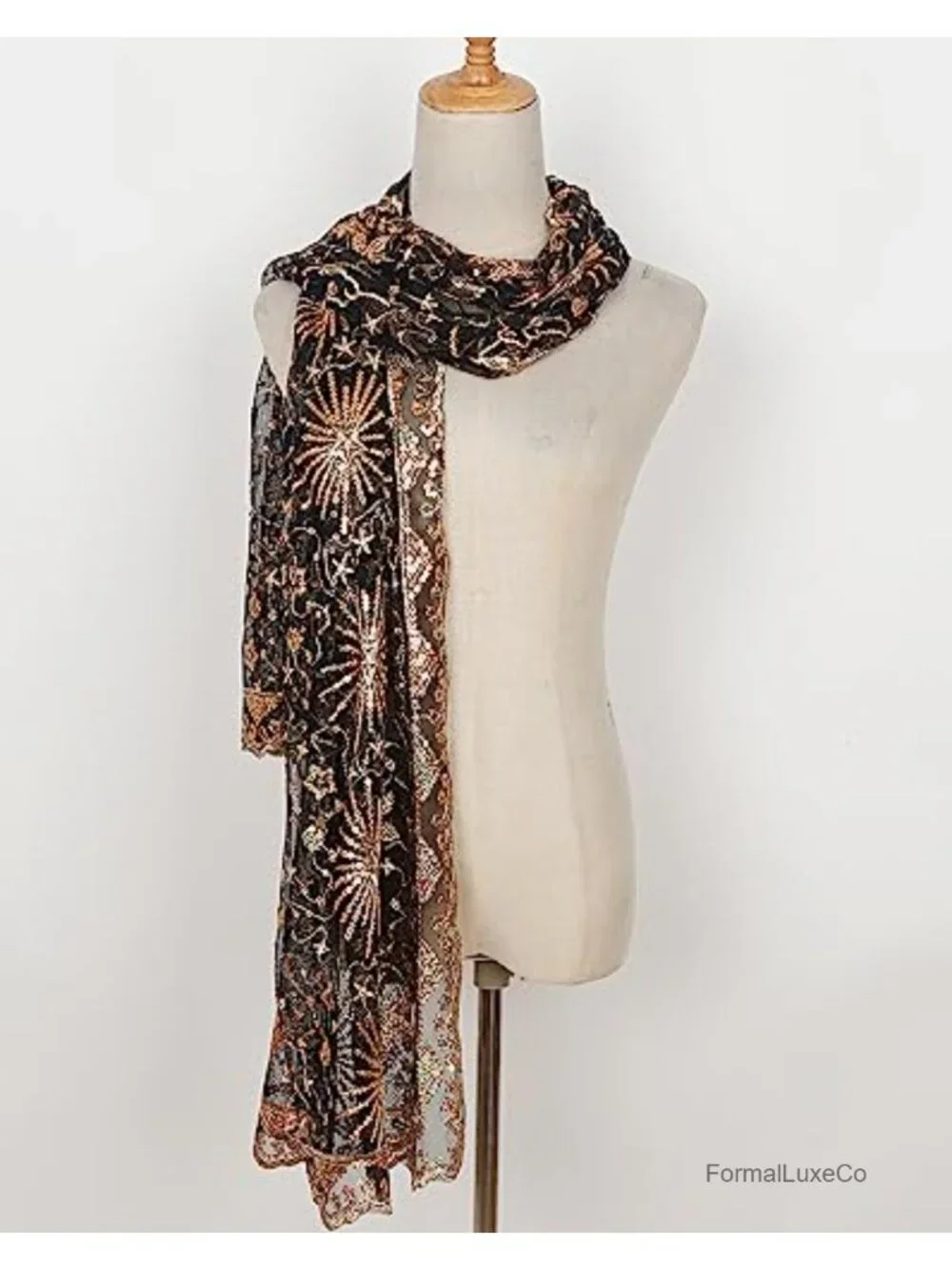 Lace Sequin Evening Shawl Wrap 1920s Fringe Scarf Women's Party Accessory